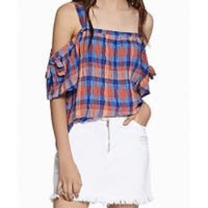 Sanctuary Blue Orange Cold Shoulder Knit Top